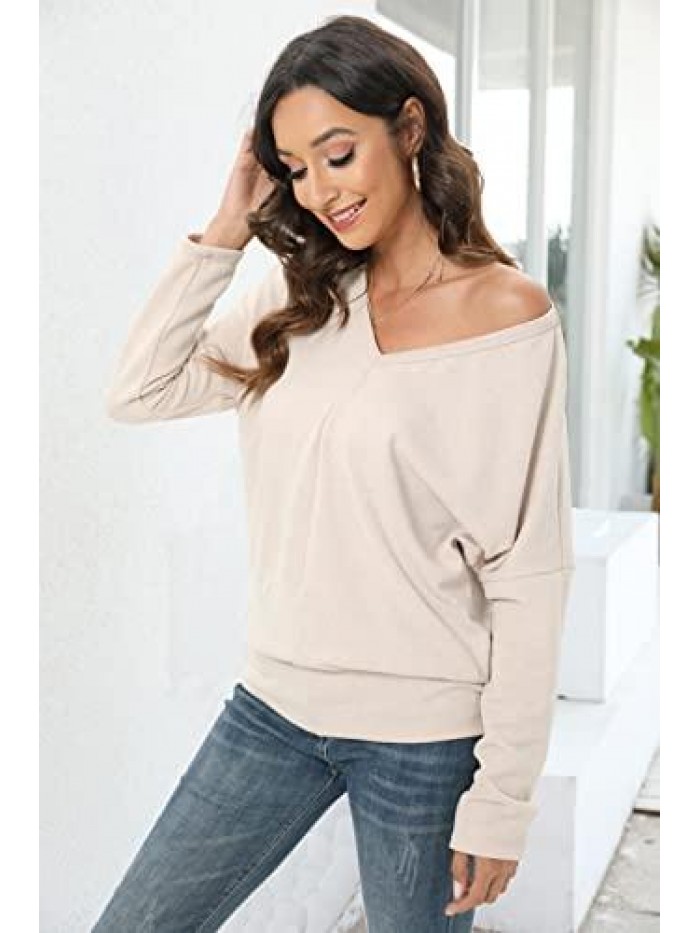 Loose Knit V Neck Lightweight Sweaters Warm Long Sleeve Casual Tops 