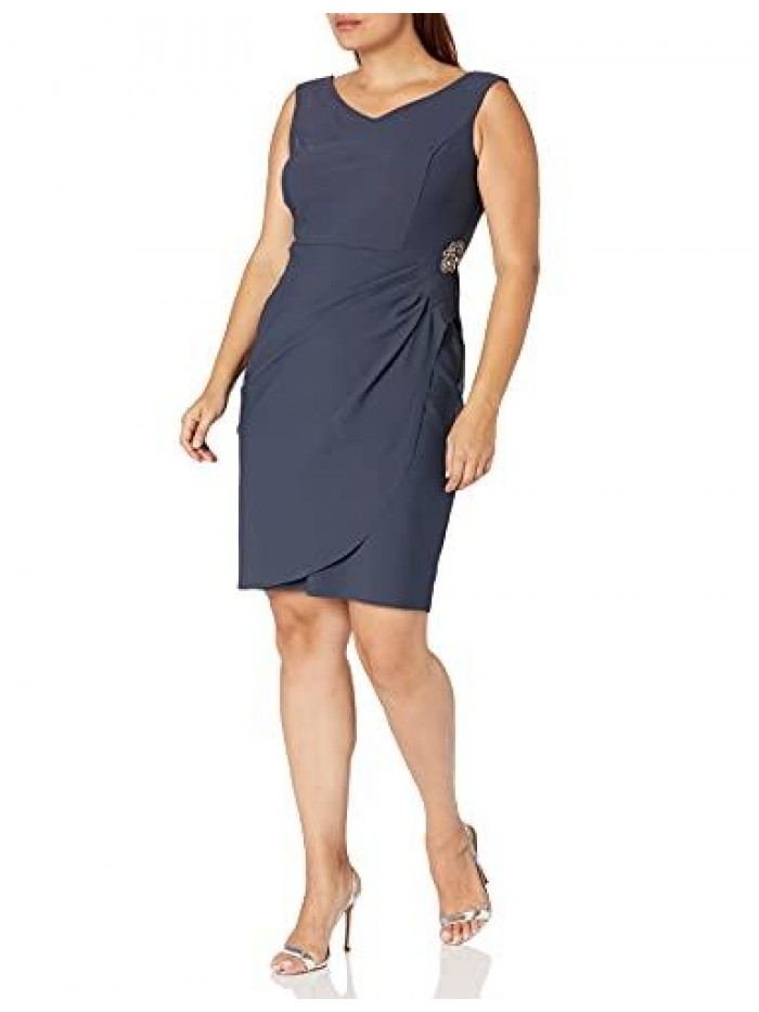 Evenings Women's Slimming Short Ruched Dress with Ruffle(Petite and Regular) 