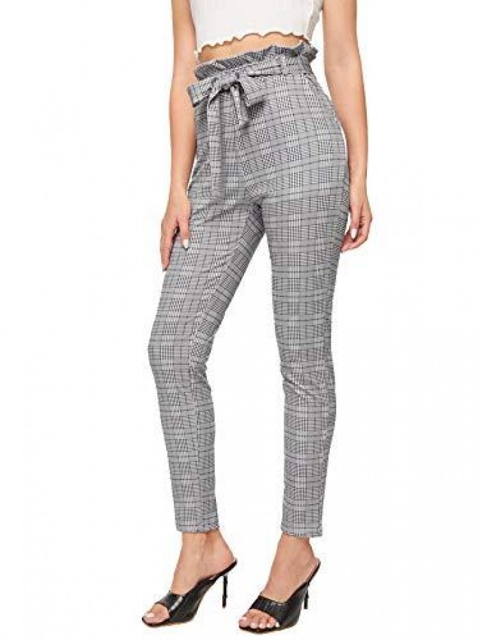 Women's Stretchy Plaid Print Pants Soft Skinny Regular Fashion Leggings 