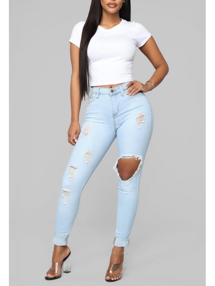 Women's Ripped Skinny Jeans Stretch Mid Rise Denim Pants 