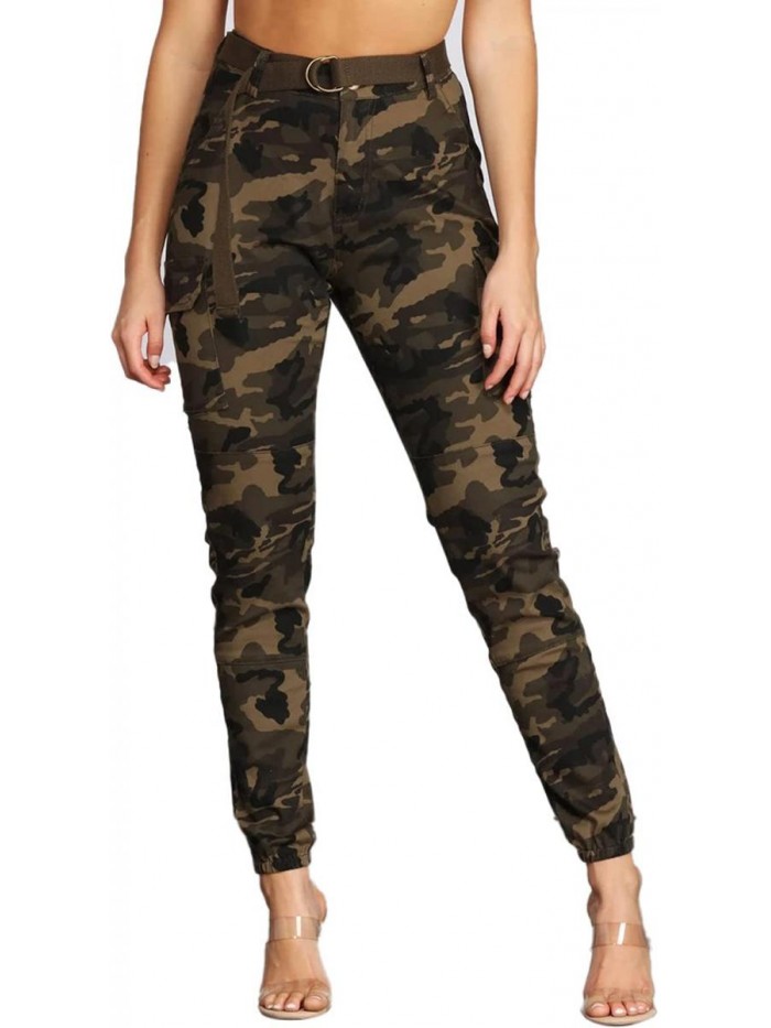 High Waist Slim Fit Jogger Cargo Camo Pants for Women 