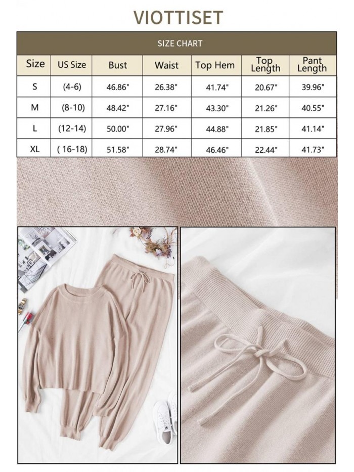 Women's 2 Piece Outfits Sweatsuit Casual Knit Pullover Sweater Pajamas Set 