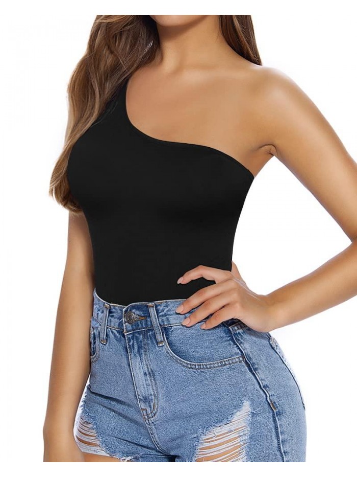 Women's One Shoulder Off Sleeveless Tank Top Bodysuit Jumpsuits 