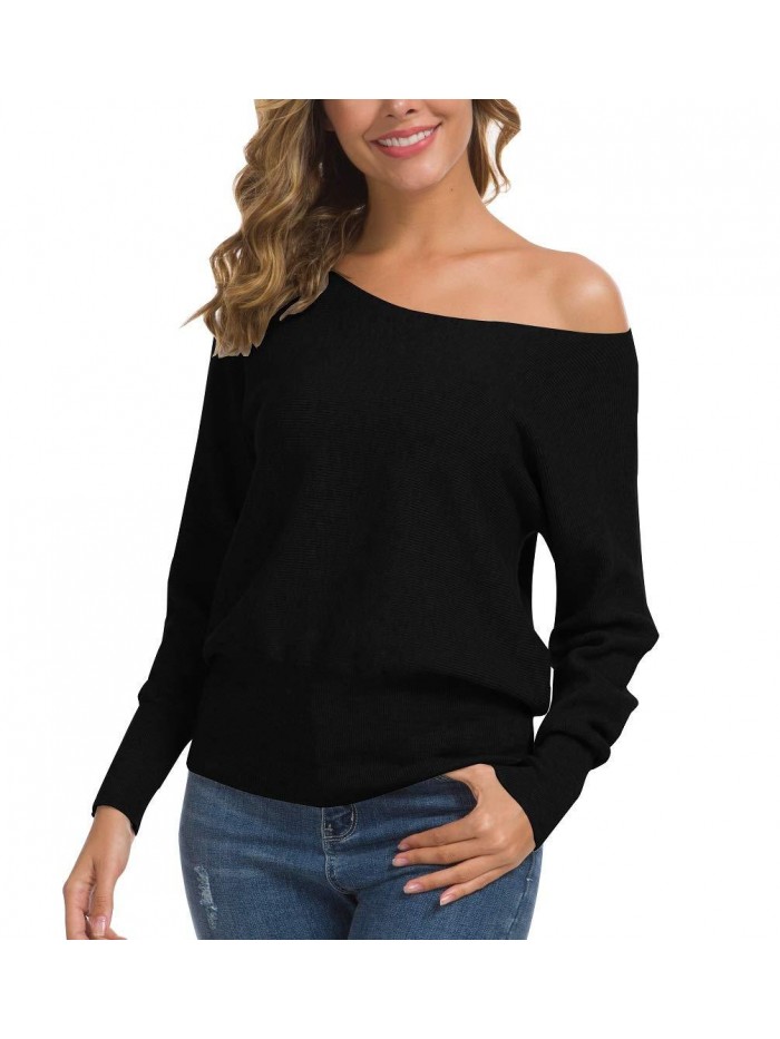 Women's Off Shoulder Sweater Long Sleeve Loose Pullover Knit Jumper 