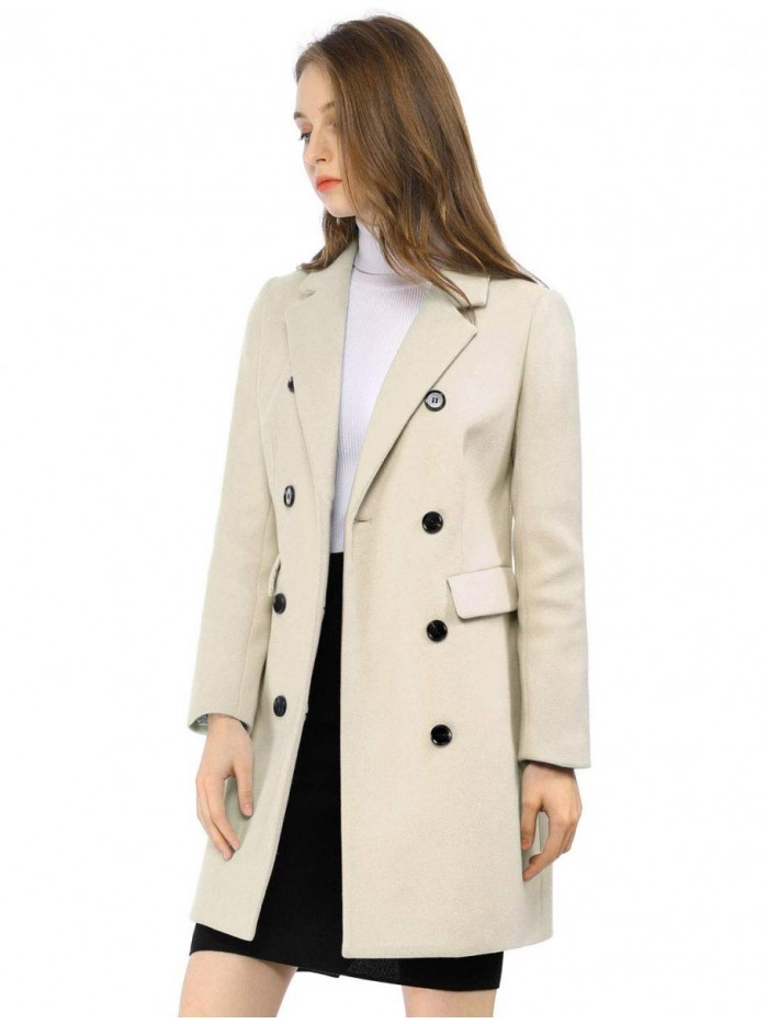 K Women's Winter Coat Elegant Notched Lapel Double Breasted Trench Coat 