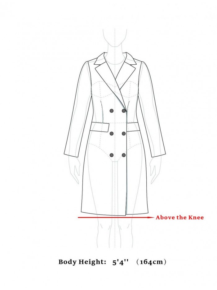 K Women's Winter Coat Elegant Notched Lapel Double Breasted Trench Coat 