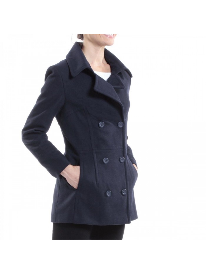 Swiss Emma Womens Peacoat Double Breasted Overcoat 3/4 Length Wool Blazer 