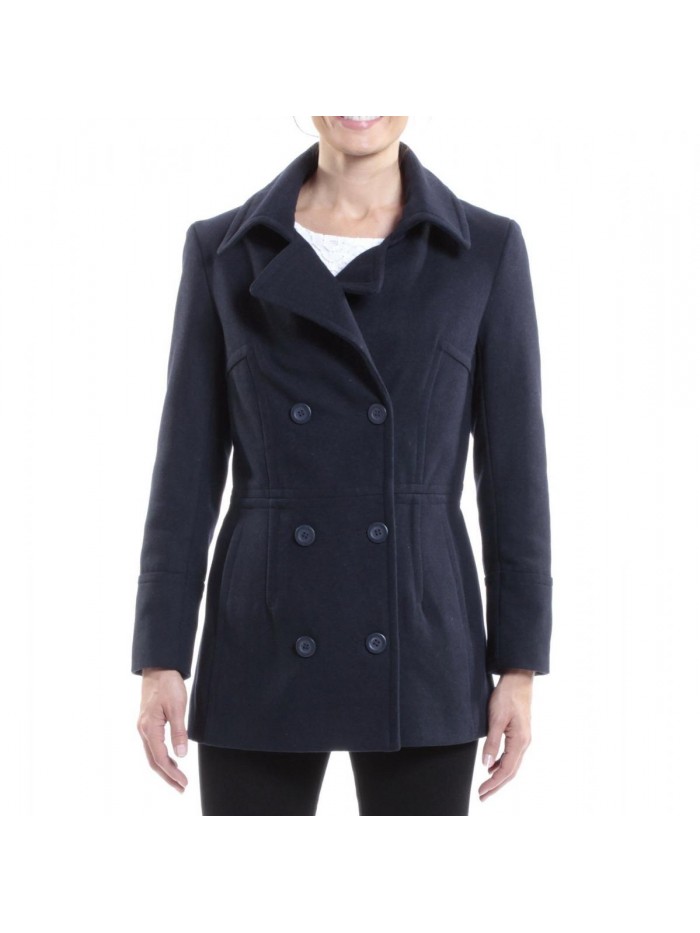 Swiss Emma Womens Peacoat Double Breasted Overcoat 3/4 Length Wool Blazer 