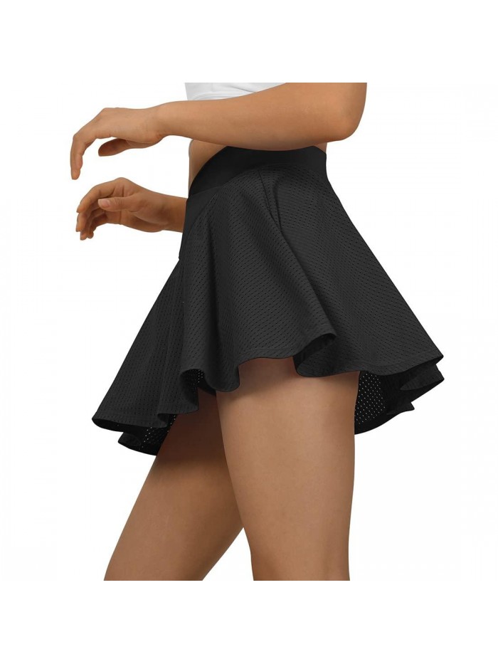 Womens Pleated Tennis Skirt Crossover High Waisted Mesh Golf Skorts 