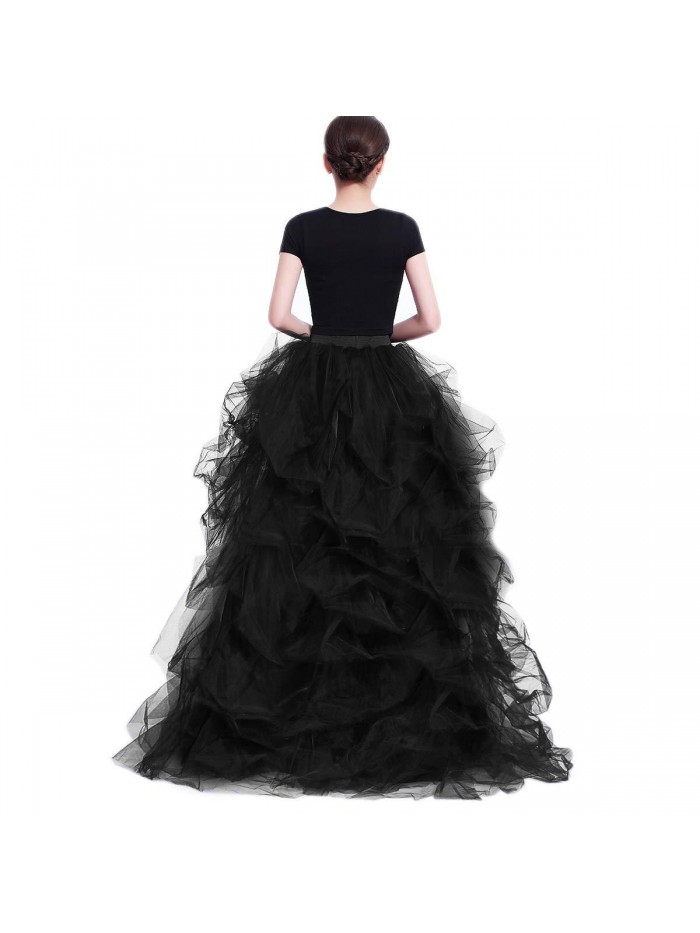 Women's Long High Low Ruffles Party Tulle Skirt 