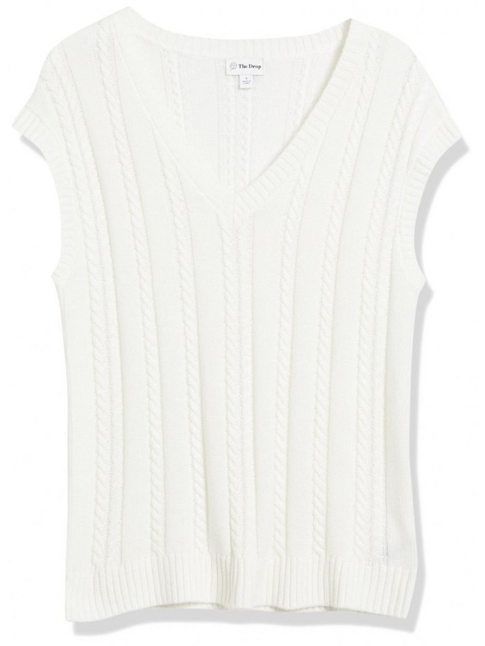 Drop Women's Frankie Loose Fit V-neck Cable Vest 