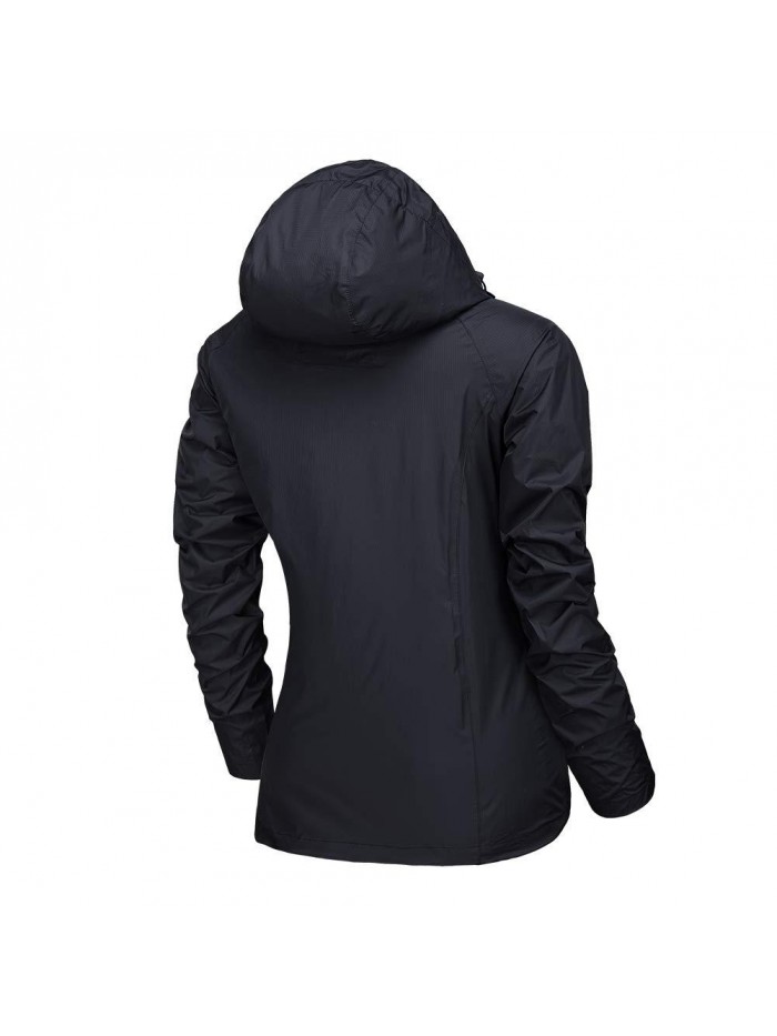 Womens Raincoat Lightweight Windbreaker Outdoor Waterproof Hooded Rain Jackets Black 