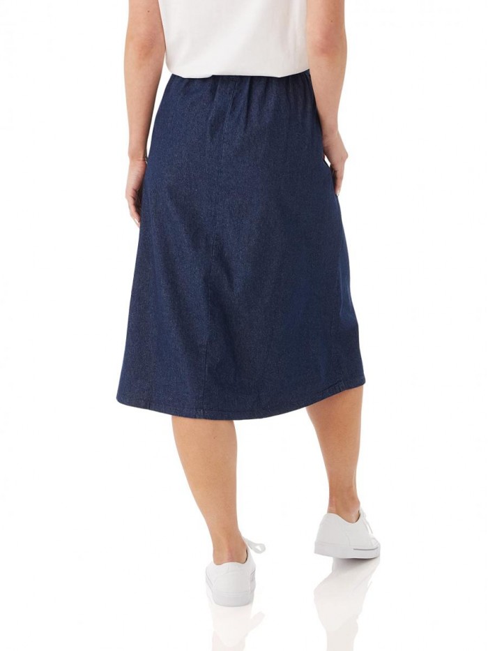 Women's Denim Button-Front Skirt – Cotton Midi Skirt w/Elastic Waist 