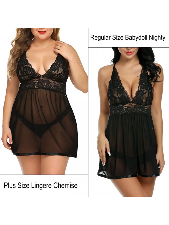 Women Lingerie Lace Babydoll Strap Chemise Halter Teddy V neck Sleepwear 