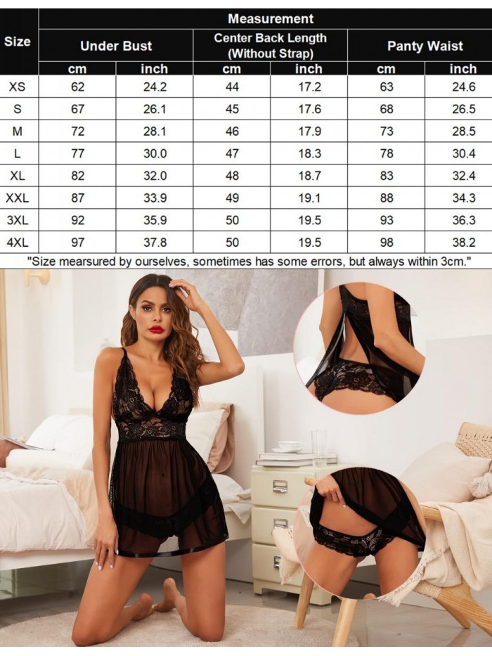 Women Lingerie Lace Babydoll Strap Chemise Halter Teddy V neck Sleepwear 