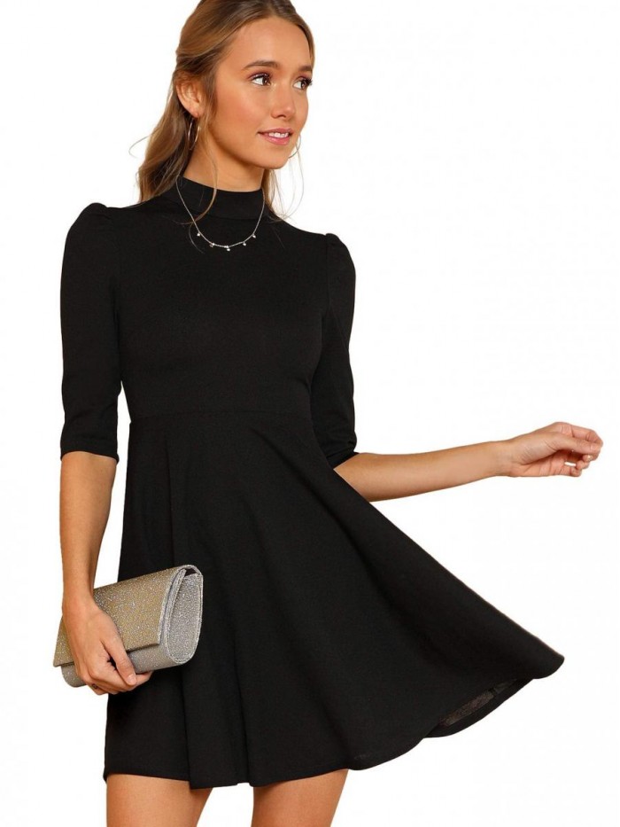 Women's Mock Neck Fit and Flare Work Cocktail Dress 