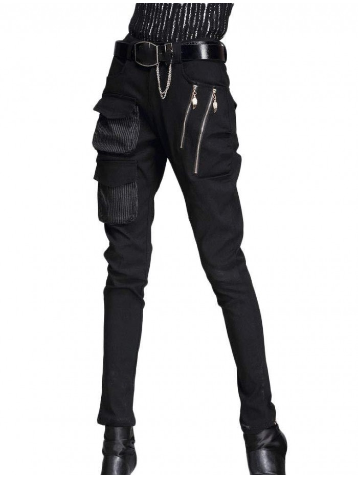 Pernalized Punk Street Style Harem Pants Patchwork Zipper Pockets 