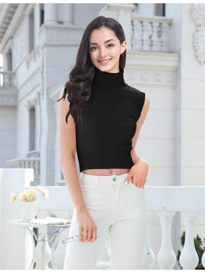 Women Cropped Sweaters Turtleneck Vest Casual Sexy Cute Knit Crop Top 