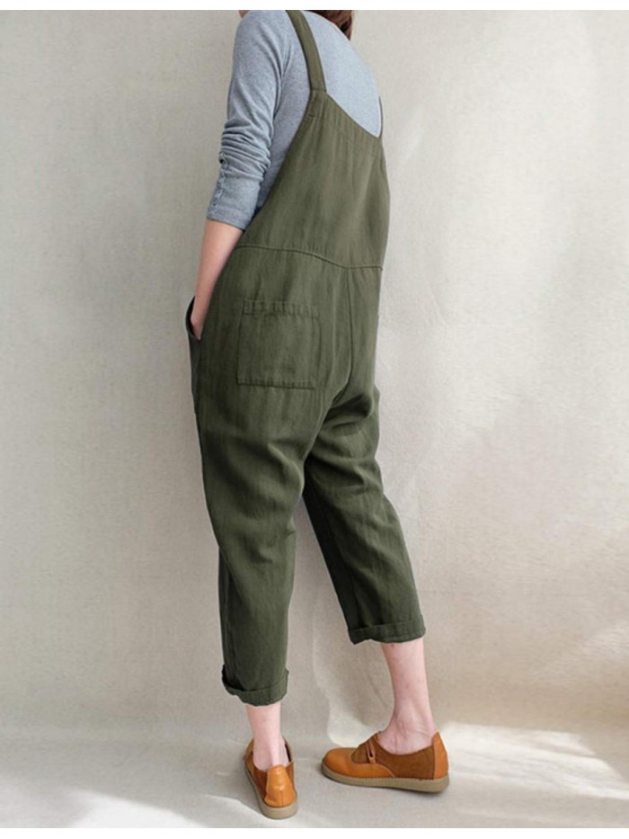 Women's Fashion Baggy Loose Linen Overalls Jumpsuit 