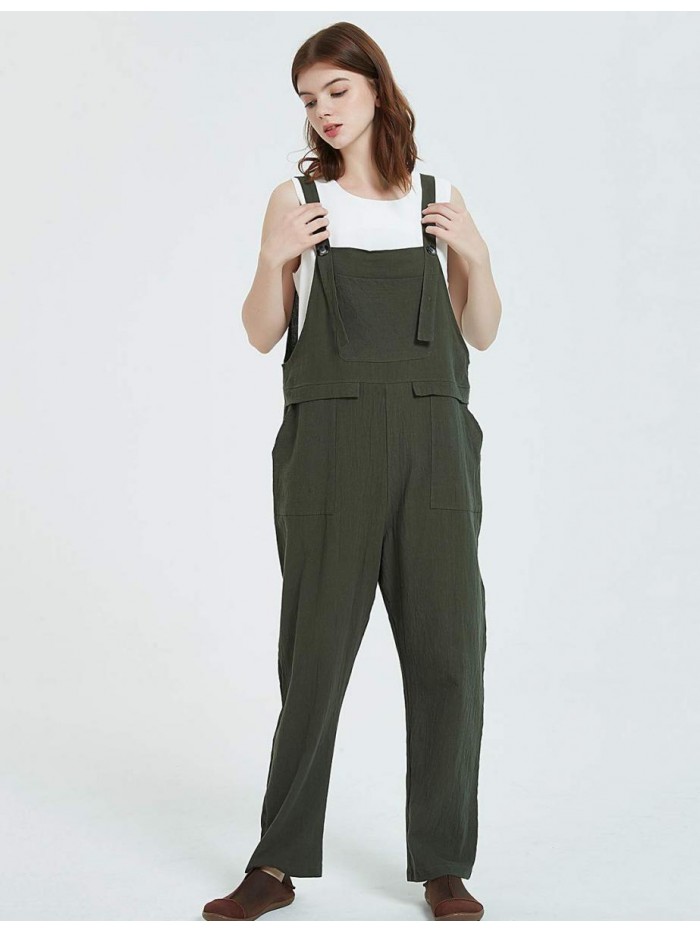 Women's Fashion Baggy Loose Linen Overalls Jumpsuit 