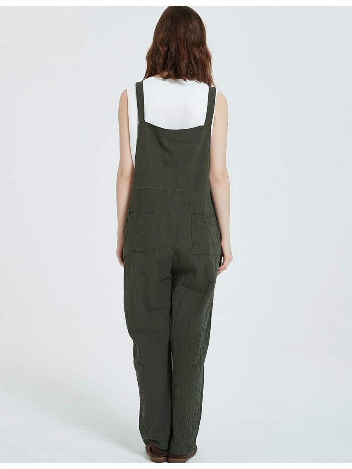 Women's Fashion Baggy Loose Linen Overalls Jumpsuit 