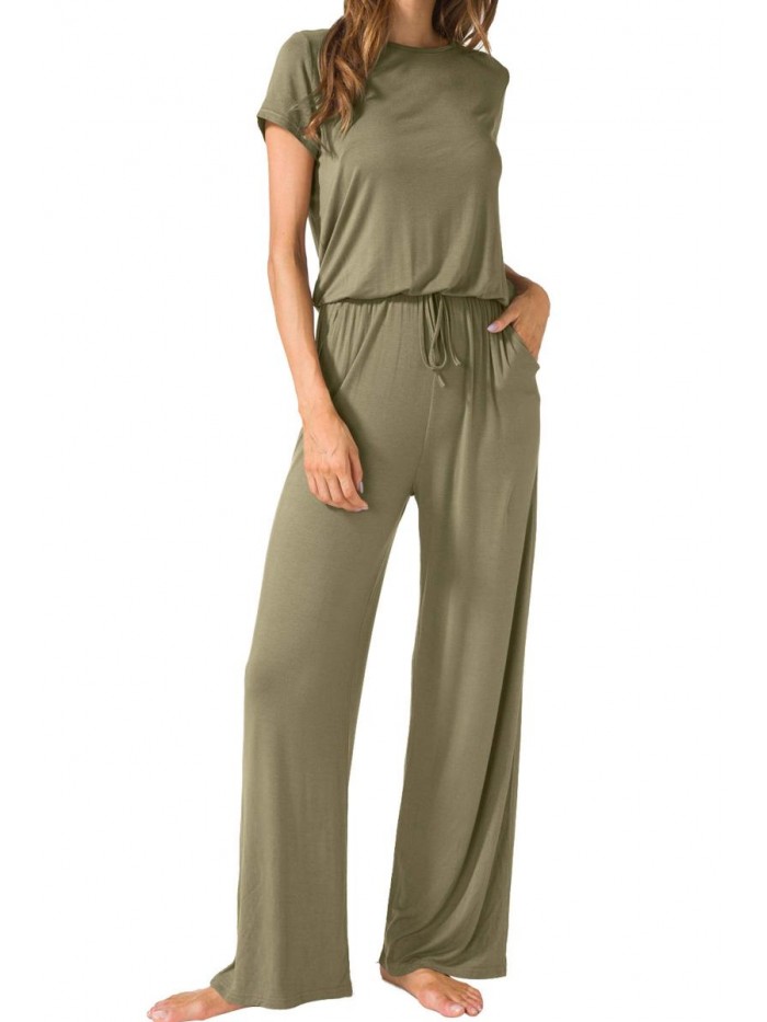 Wide Legs Short Sleeve Casual Summer Jumpsuits For Women 