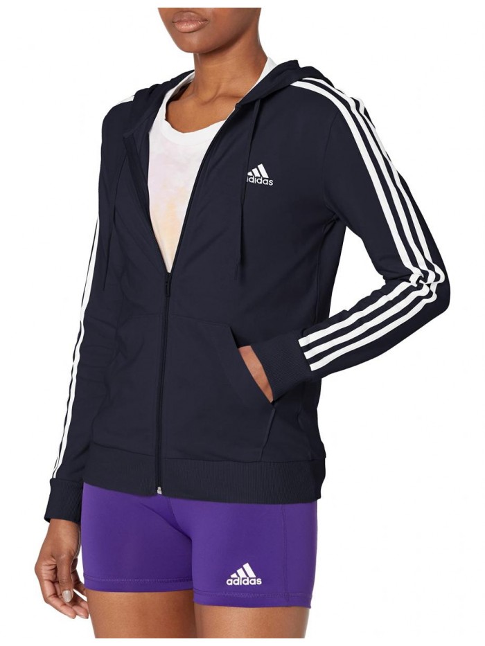 Women's Essentials Single Jersey 3-Stripes Full-Zip Hoodie 