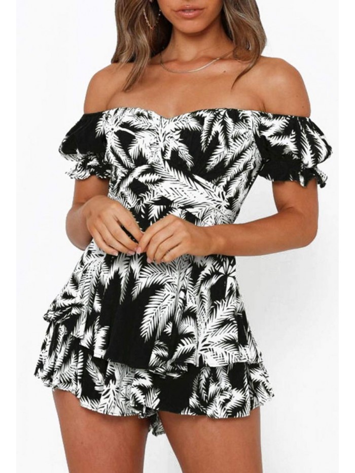 Women Boho Romper Off Shoulder Ruffle Chiffon Shorts Jumpsuit Playsuits 