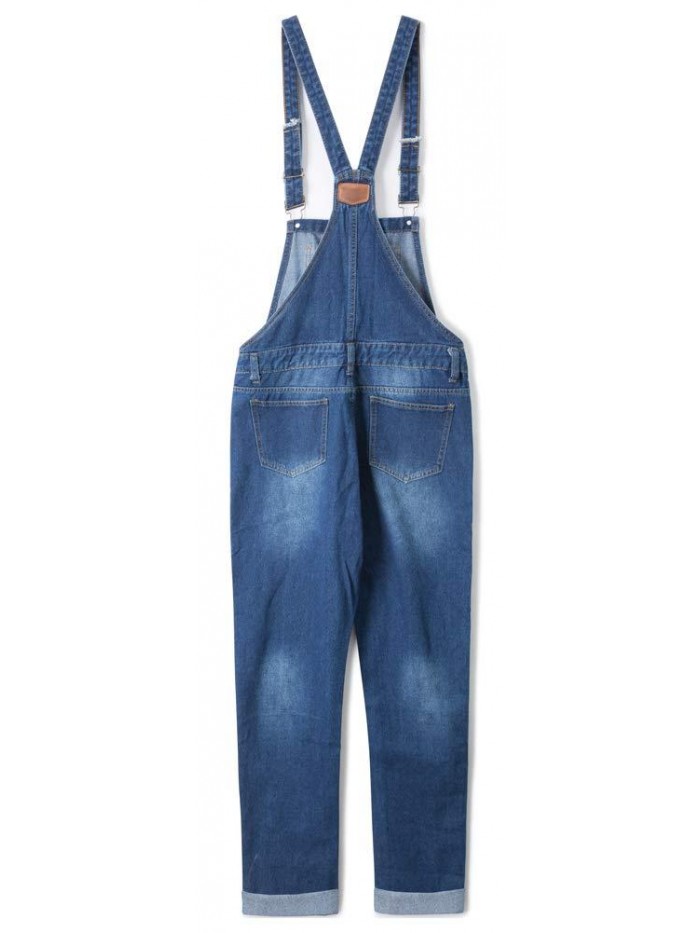 Women's Adjustable Strap Ripped Denim Overalls 