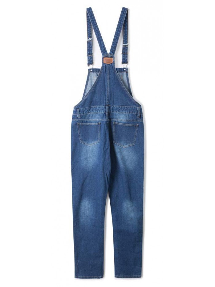 Women's Adjustable Strap Ripped Denim Overalls 