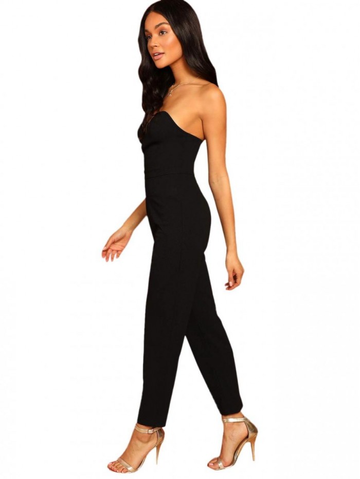 Women's Elegant Sweetheart Neck Strapless Stretchy Party Romper Jumpsuit 