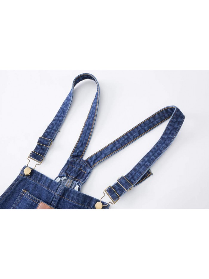 Women's Adjustable Strap Ripped Denim Overalls 