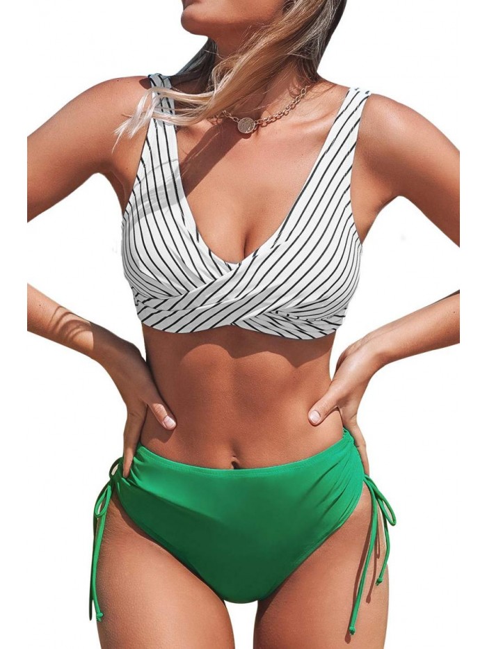 Women's Bikini Swimsuit Front Cross Lace Up Two Piece Bathing Suit 