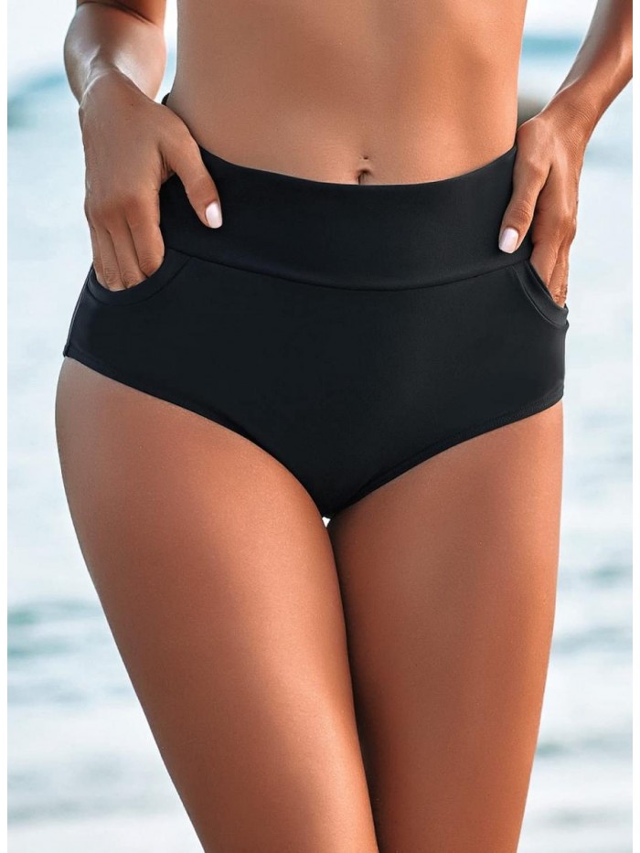 Women's High Waisted Swim Bottom Ruched Bikini Tankini Swimsuit Briefs 