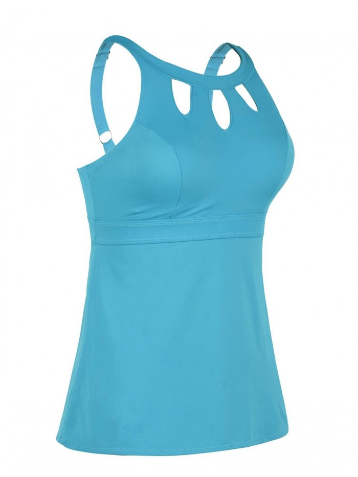 Women's Halter High Neck Tankini Top Key Hole Bathing Suit 