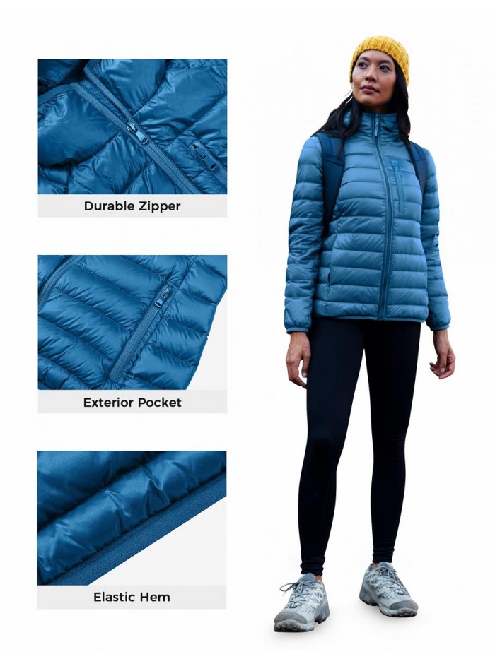 Women's Packable Down Jacket Lightweight Puffer Jacket Hooded Winter Coat 