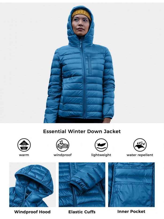 Women's Packable Down Jacket Lightweight Puffer Jacket Hooded Winter Coat 