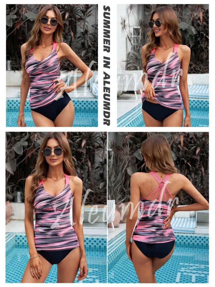 Womens Printed Strappy Racerback Tankini Swim Top No Bottom S - XXXL 