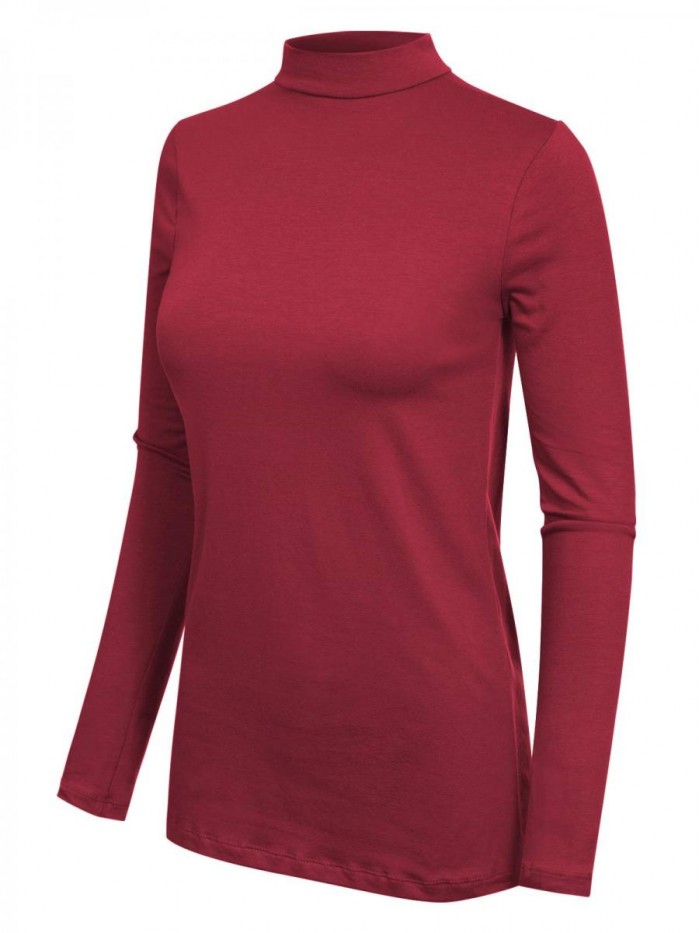 MixMatchy Women's Solid Tight Fit Lightweight Long Sleeves Mock Neck Top