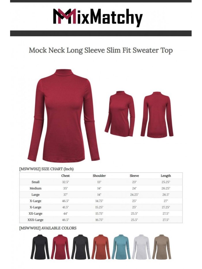 MixMatchy Women's Solid Tight Fit Lightweight Long Sleeves Mock Neck Top