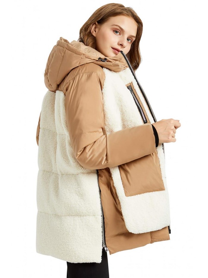 Orolay Women’s Sherpa Jacket Thickened Puffer Down Coat Fuzzy Fleece Jacket