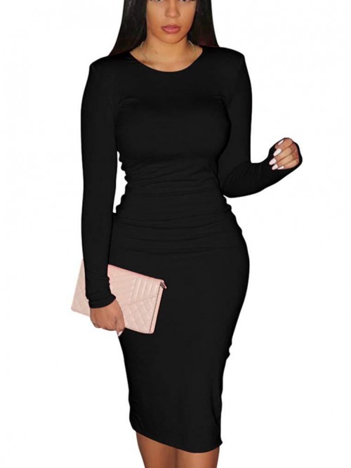 Women's Sexy Bodycon Long Sleeve Round Neck Work O...