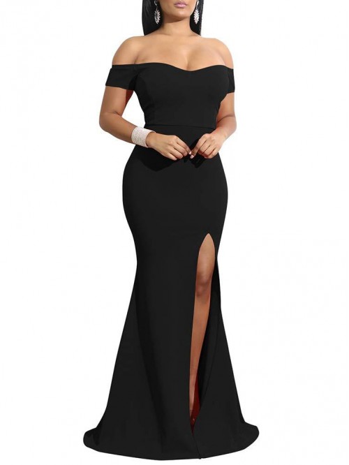 Women's Off Shoulder High Split Long Formal Party ...