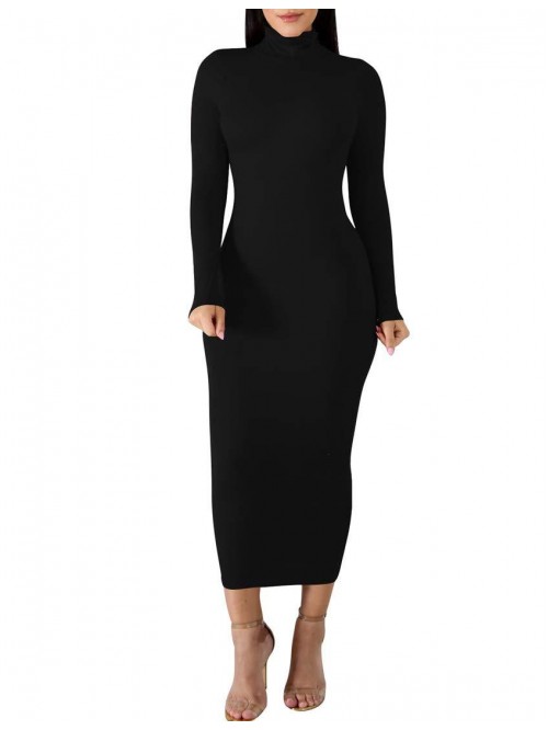 Women's Sexy Basic Long Sleeve Turtleneck Bodycon ...