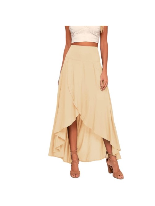 High Low Maxi Skirts Asymmetrical Elastic High Wai...