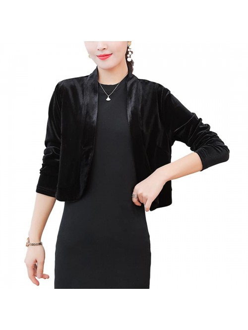 Women's Long Sleeve Velvet Shrug for Dress Open Fr...