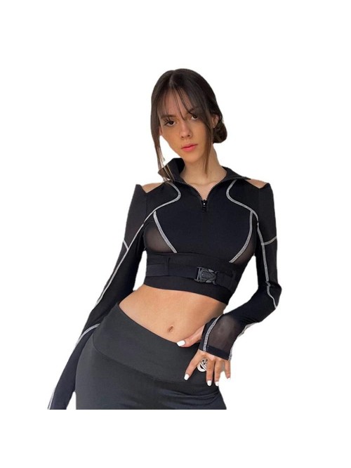 Goth Polo Shirts Asymmetrical Y2K Crop Tops Punk B...