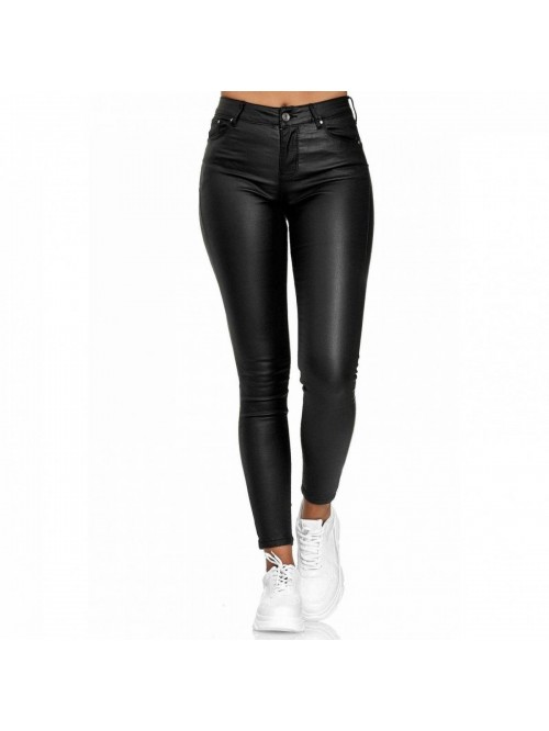 Womens Casual Pu Leather Pencil Pants High Waisted...