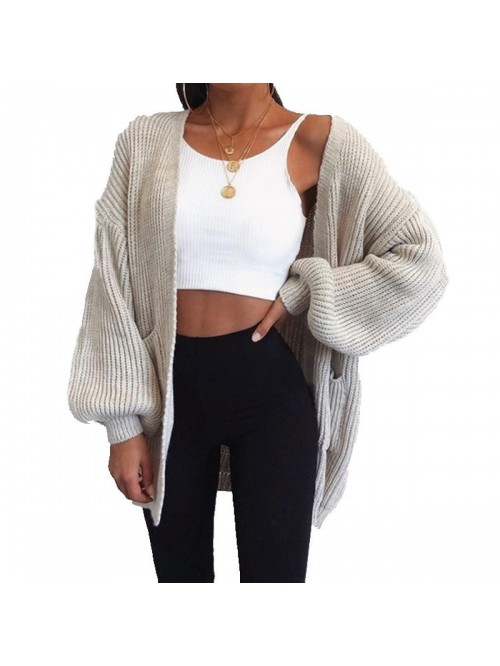 Women's Open Front Cardigan Oversized Lantern Slee...