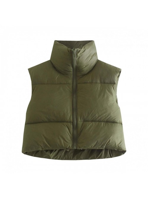 Women's Stand Collar Crop Puffer Vest Lightweight ...